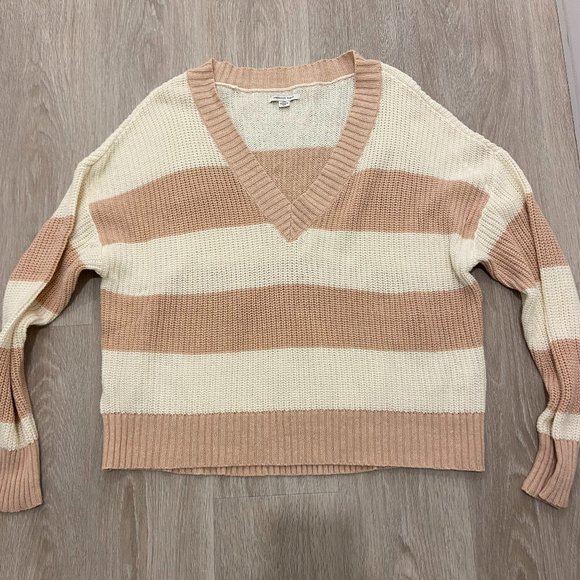 Striped, Cropped V Neck Sweater - Picture 1 of 4